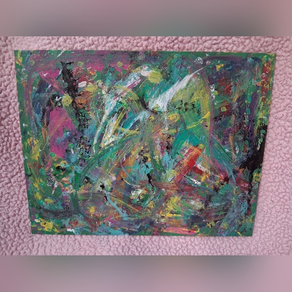 Original Abstract Green and Pink Canvas Art 11x14 - Picture 1 of 1